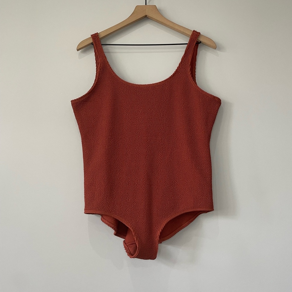 Monki textured scoop neck one piece swimsuit XL